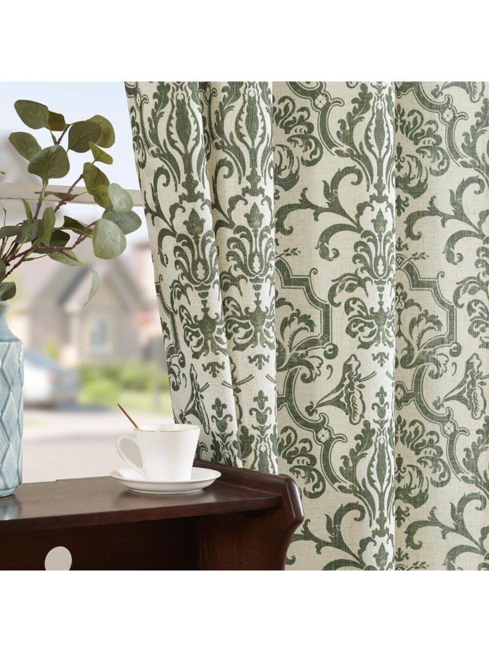 Moss Green Linen Grommet Curtains - Light Filtering, 84 Inch, Set of 2 Panels